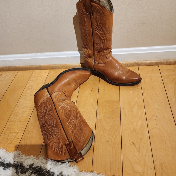 Custom made in USA Boots Cowboy Western Smooth Leather Cognac Brown Size - Picture 7 of 9